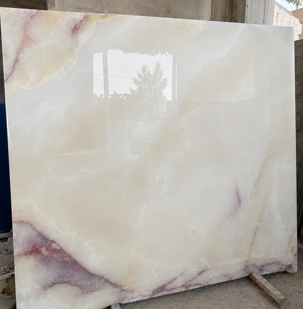 Afghan White Onyx slab ready for export showing consistent color and clear translucent quality