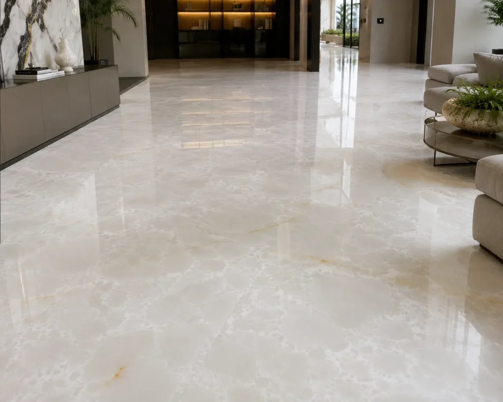 Afghan white onyx floor of a luxurious hotel lobby