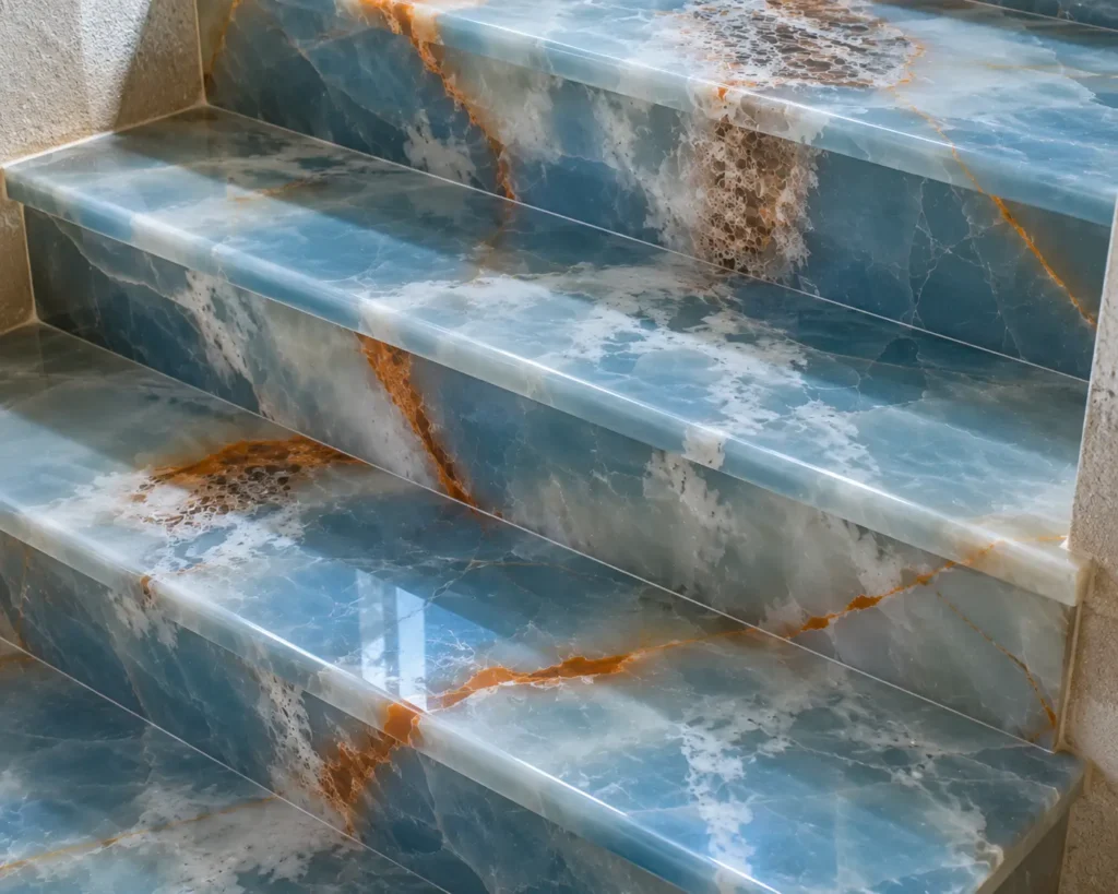 Blue Onyx Stairs floors at pakistan marble & Onyx