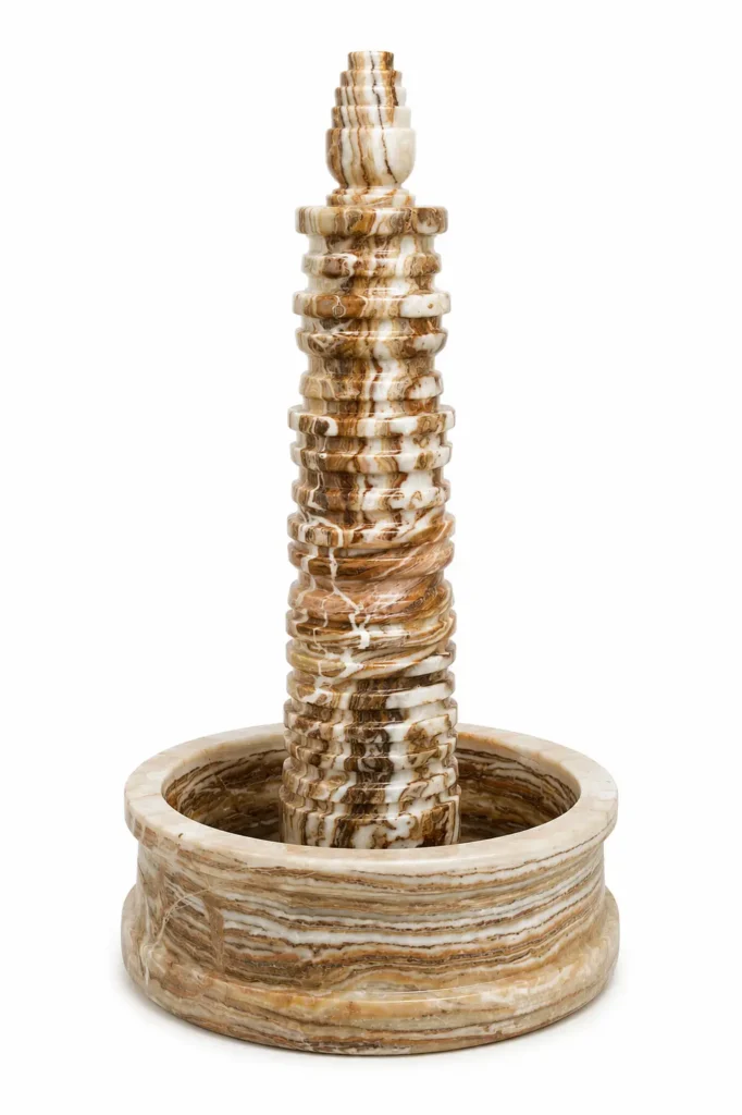 Custom Travertine Onyx fountain for luxury gardens hotels and architectural projects