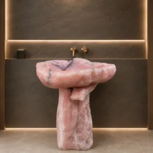 Natural pink onyx wash basin for luxury bathroom interiors Pink onyx vanity sink manufactured and exported from Pakistan