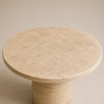 travertine coffee table and side table and coffee table set in polished beige natural stone, manufactured and exported worldwide by Pakistan Marble & Onyx