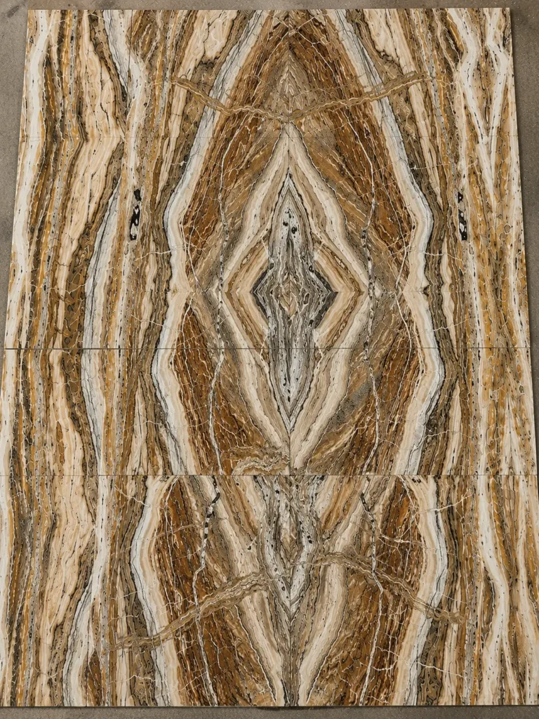 Travertine Onyx slab with natural beige and golden veining by Pakistan Marble & Onyx
