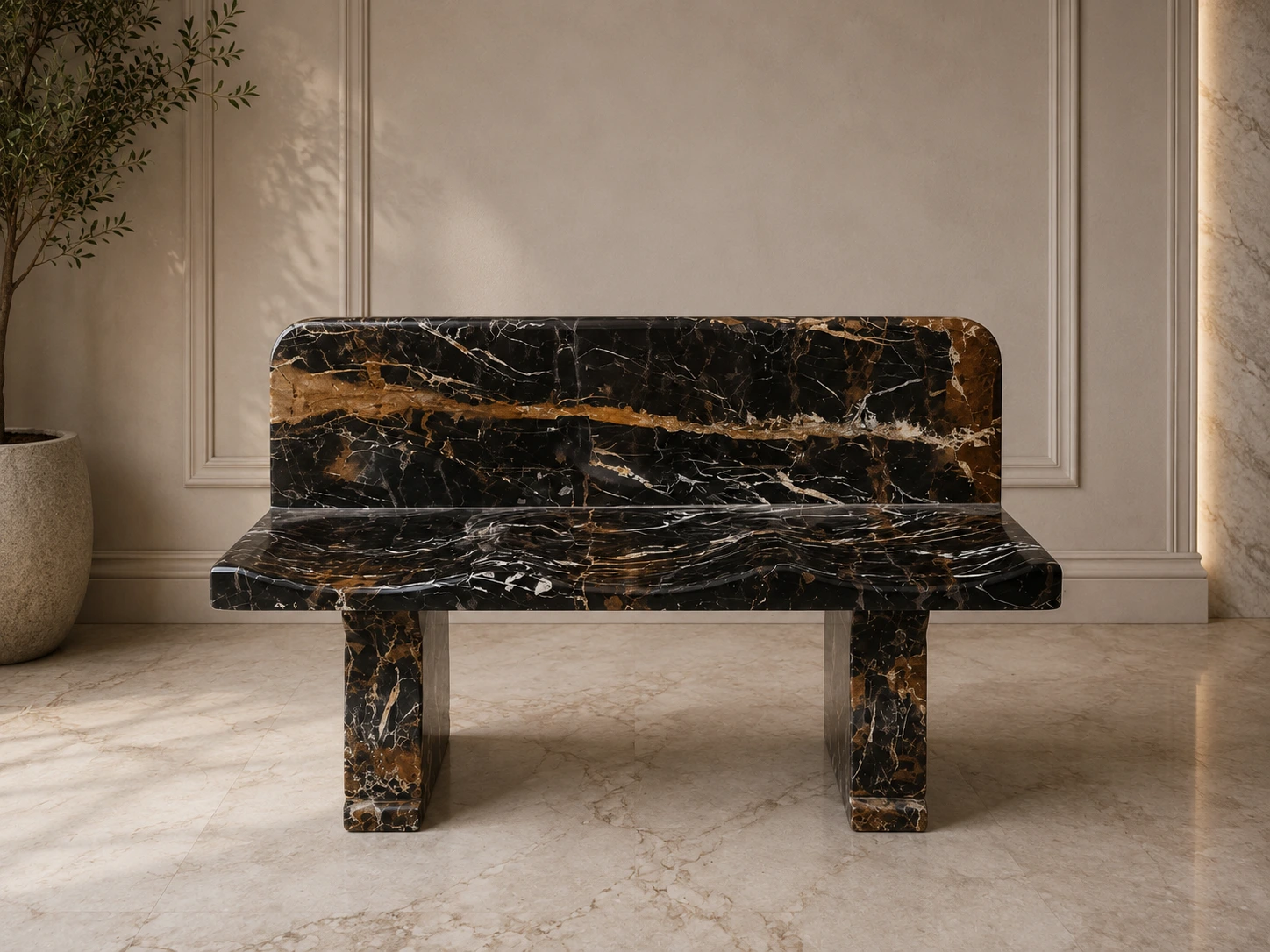 Marble and onyx benches