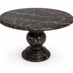 Luxury Black & Gold Marble round center table with a sculptural pedestal base, handcrafted from premium natural marble by Pakistan Marble & Onyx.