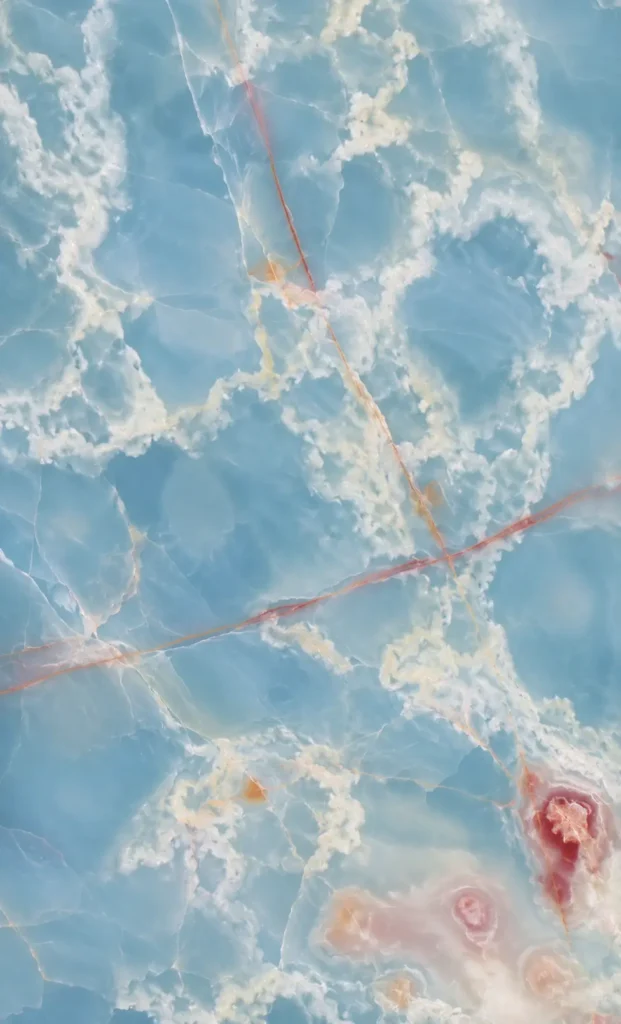 Rare luxury Blue Onyx translucent slabs, supplied globally for high-end architectural features by Pakistan Marble & Onyx.