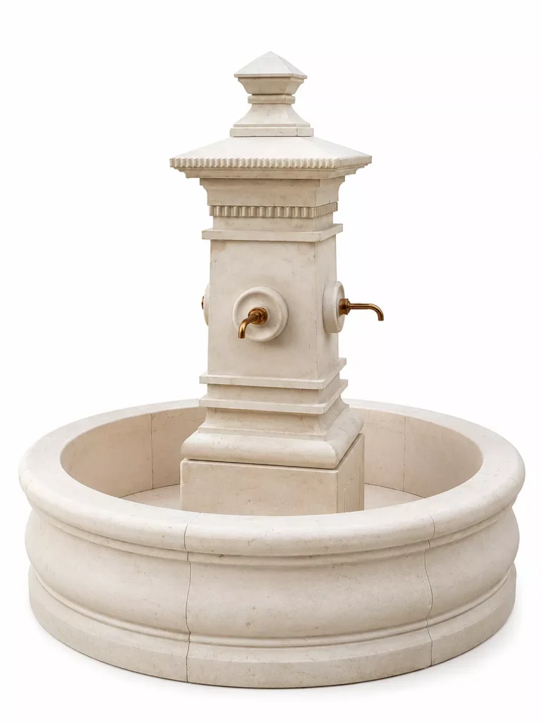 Luxury Marble, Onyx & Travertine Fountain handcrafted by Pakistan Marble & Onyx for gardens, villas, hotels, resorts, commercial landscapes, and worldwide export.