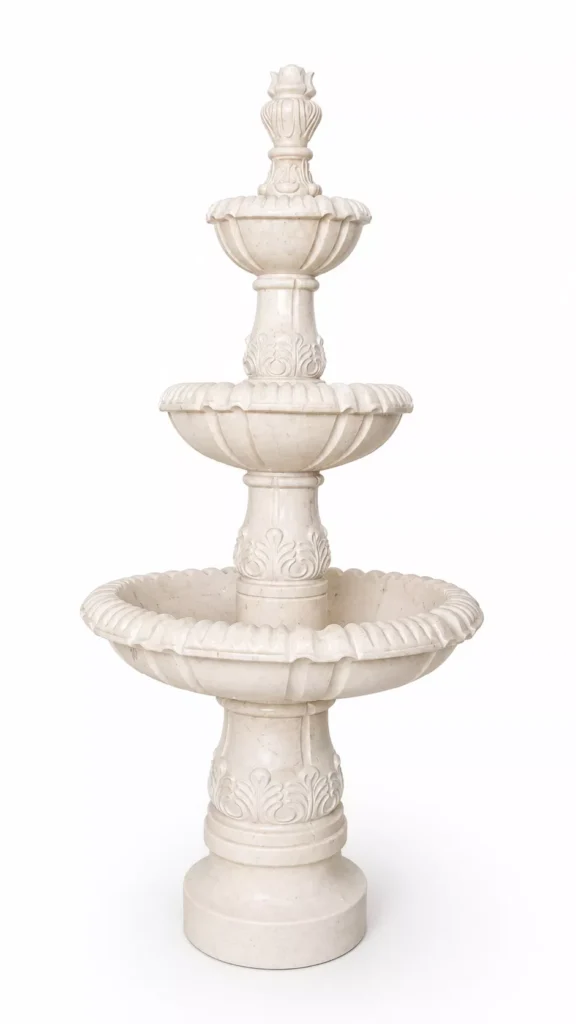 Cream Marble Imperial Tiered Fountain handcrafted by Pakistan Marble & Onyx for luxury homes, villas, hotels, resorts, estates, courtyards, gardens, landscape architecture, commercial developments, and premium outdoor water features.