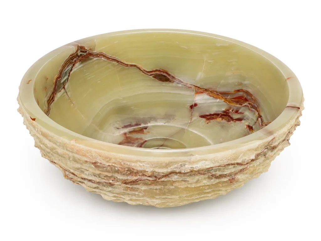 Light green onyx natural stone sink with brown veining by Pakistan Marble & Onyx