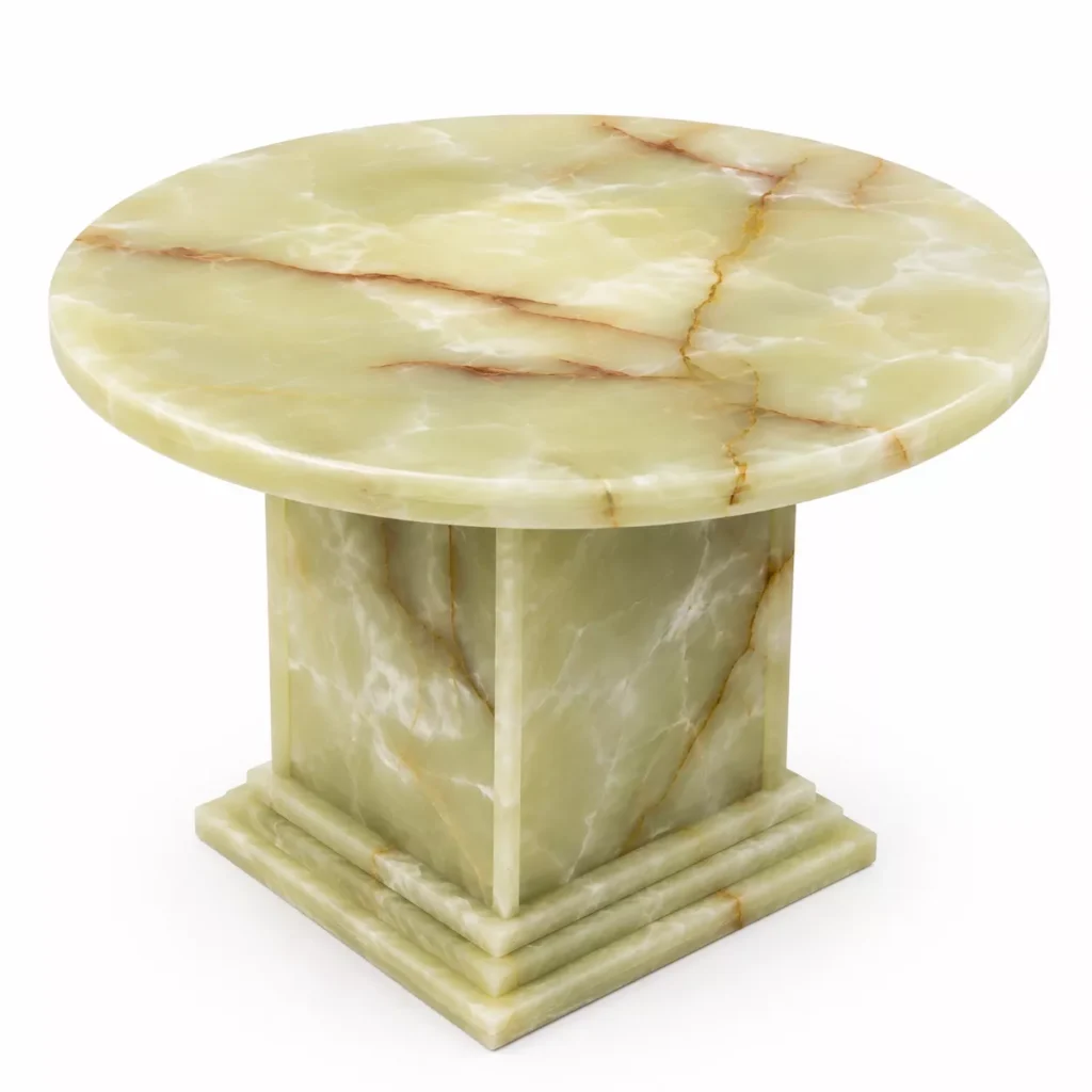 Luxury Green Onyx dining table handcrafted by Pakistan Marble & Onyx with natural translucent stone, custom designs, premium furniture manufacturing, and worldwide export.