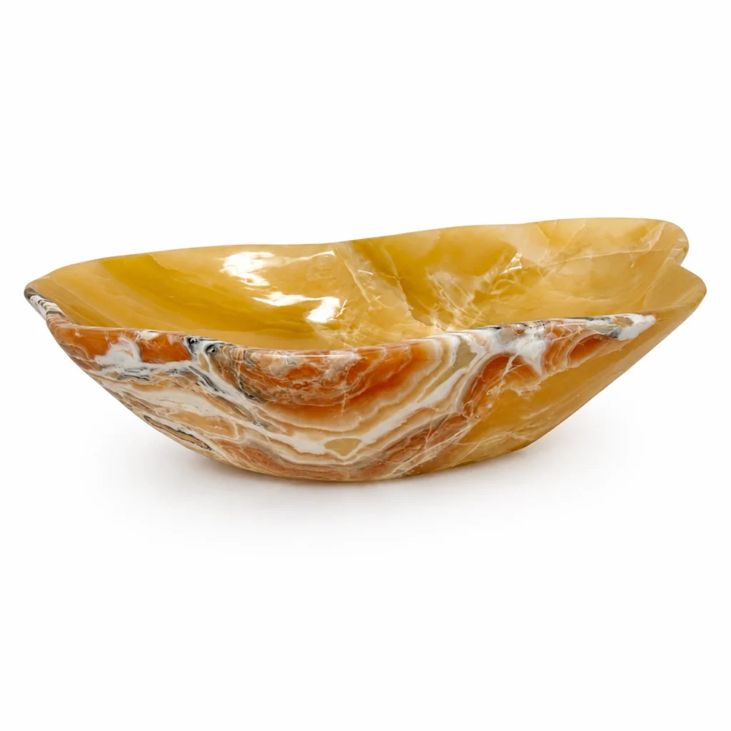 Handcrafted honey onyx luxury wash basin with natural golden and amber patterns by Pakistan Marble & Onyx