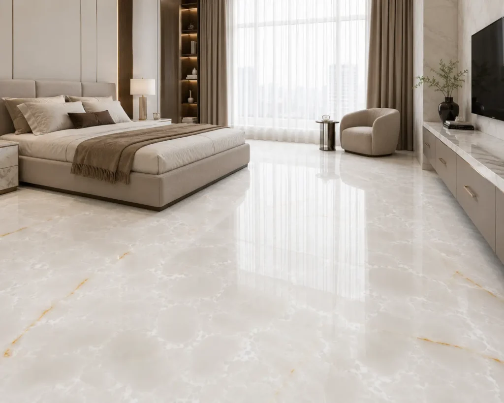 luxury white onyx floor of a modern bedroom