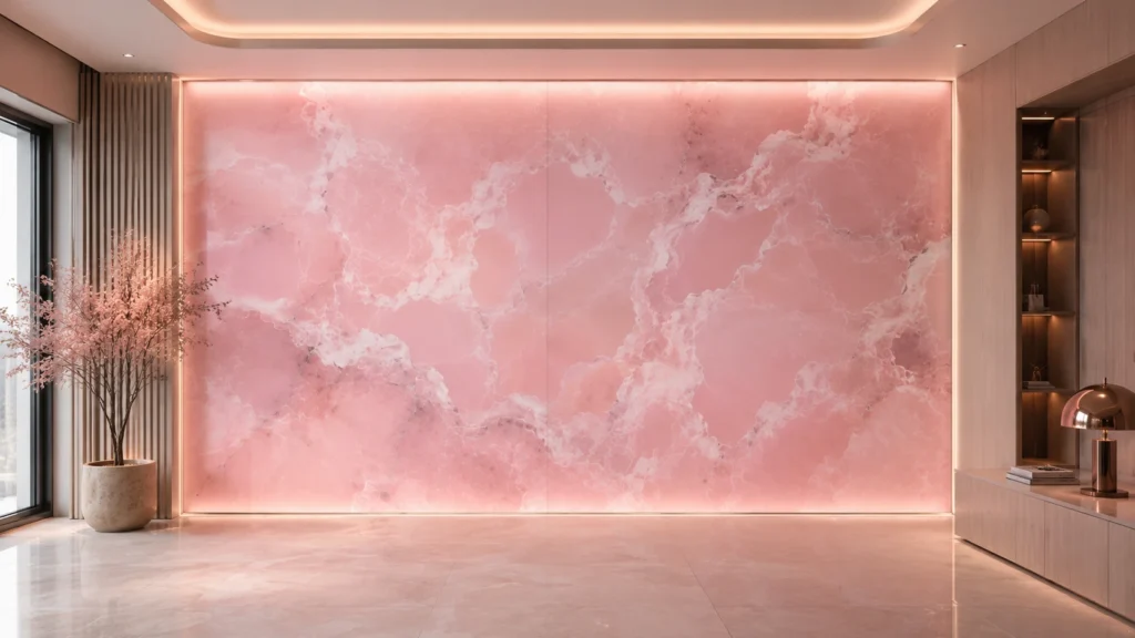Pink Onyx Media wall featured wall