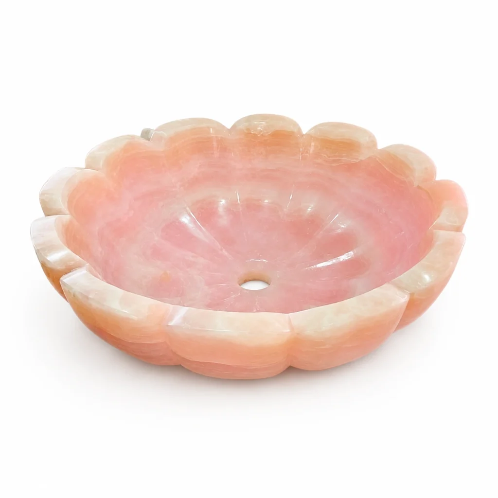 Pink onyx natural stone sink with polished finish by Pakistan Marble & Onyx