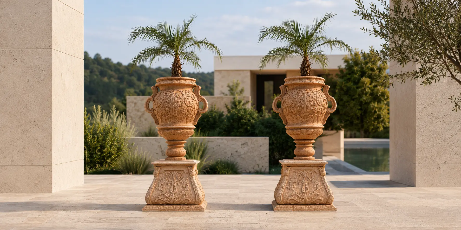 Red Travertine Planters