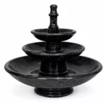 Silky Black Marble Cascade Fountain handcrafted by Pakistan Marble & Onyx featuring a luxury three-tier cascading design in polished natural black marble for gardens, villas, hotels, courtyards, and worldwide export.