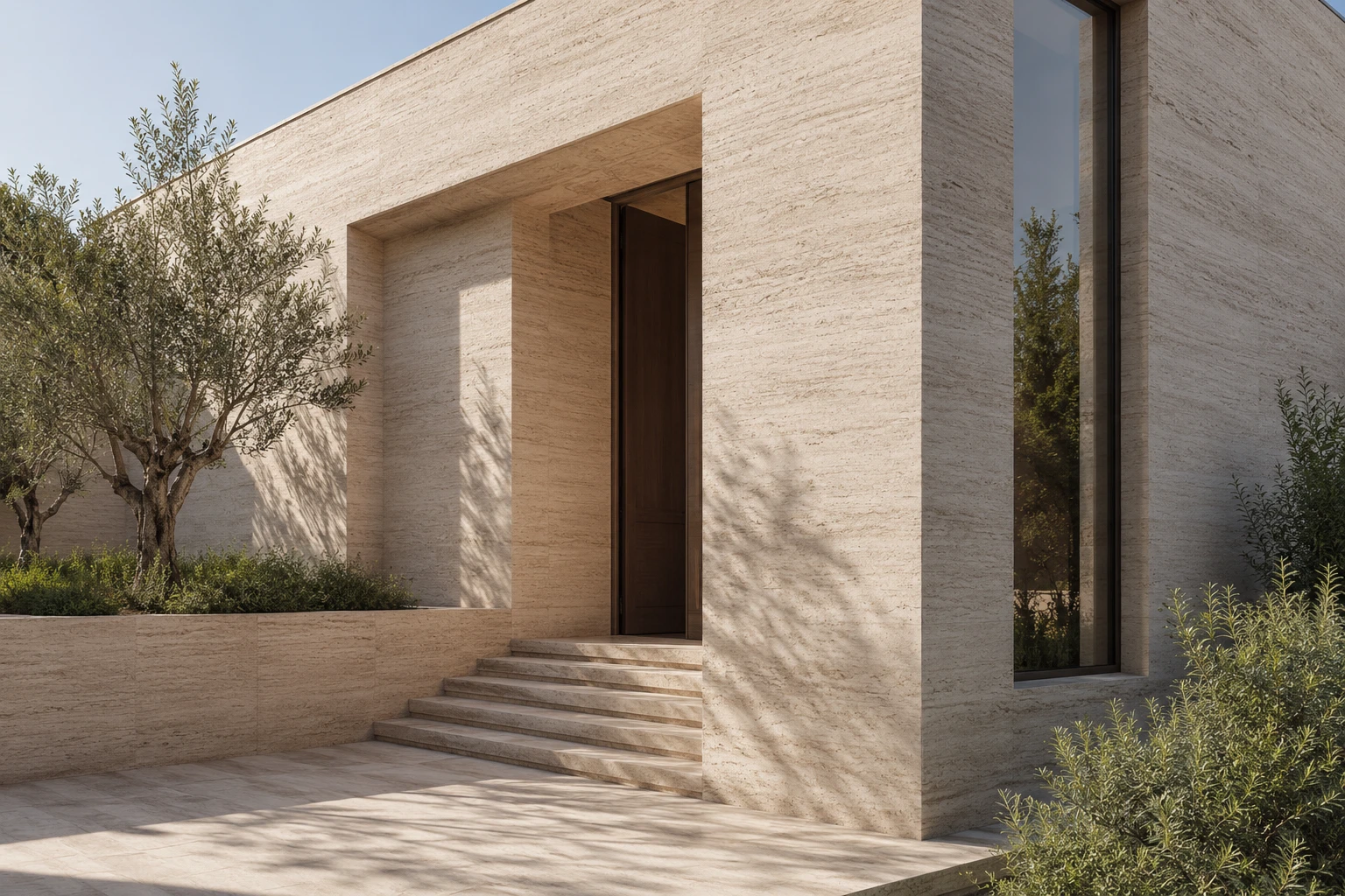 Travertine marble paving for outdoor courtyards and facades, Pakistan export