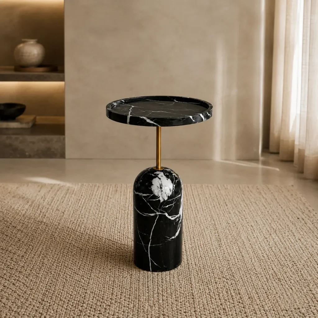 Black Marble Side Table and Coffee Table