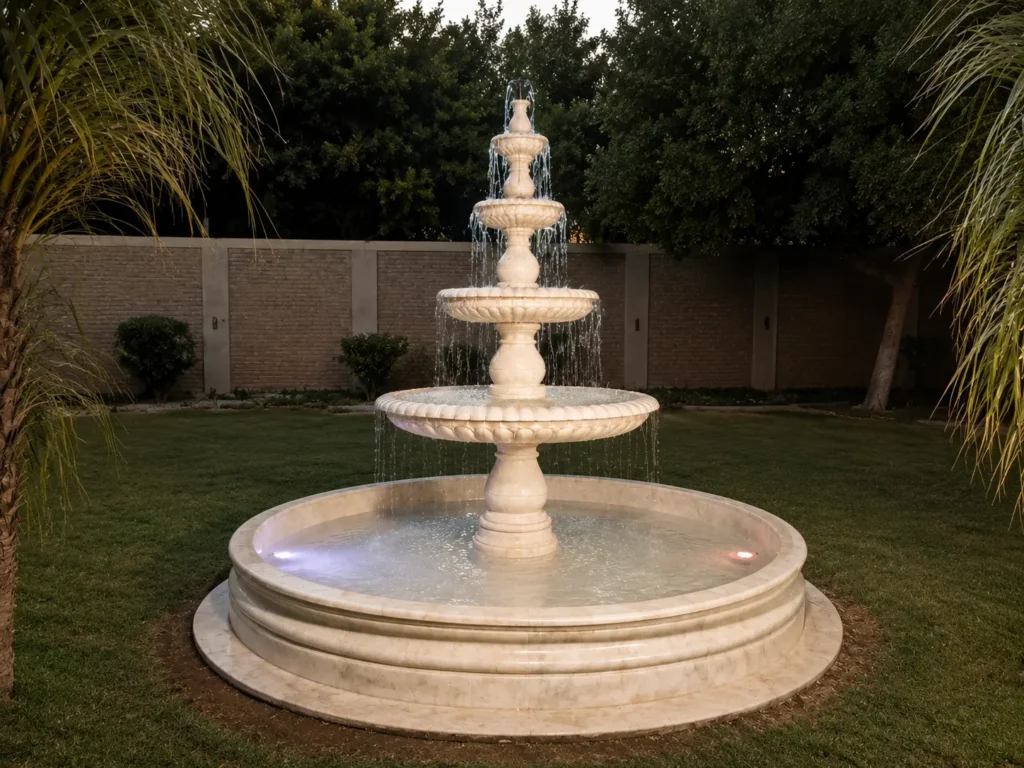 Cream Marble Fountain in a Luxury resort by pakistan marble and onyx