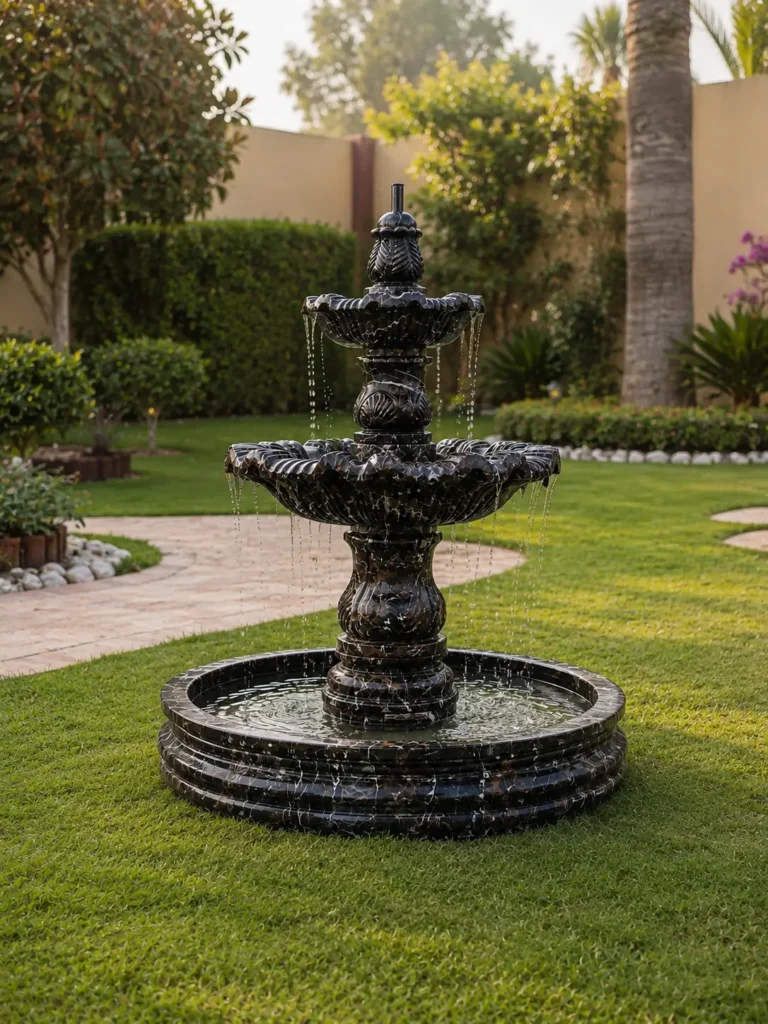 Black and gold Marble Fountain in black and Gold Marble