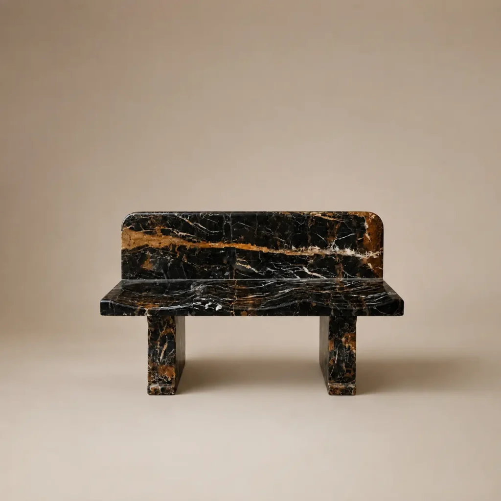 Marble bench of black and gold marble