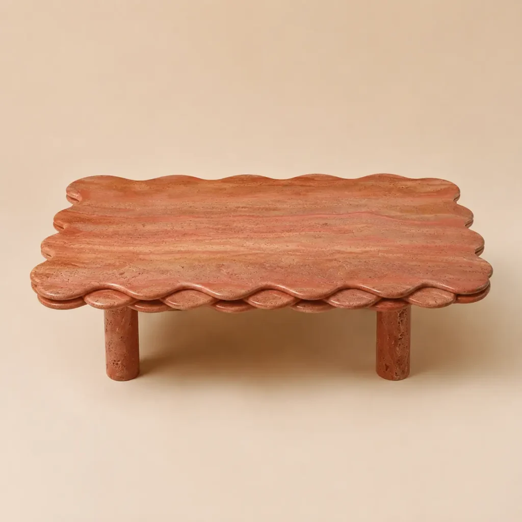 Red travertine marble center table and coffee table