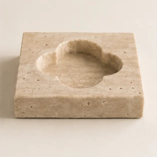 Travertine jewelry accessory tray, candle holder and ashtray by Pakistan Marble & Onyx