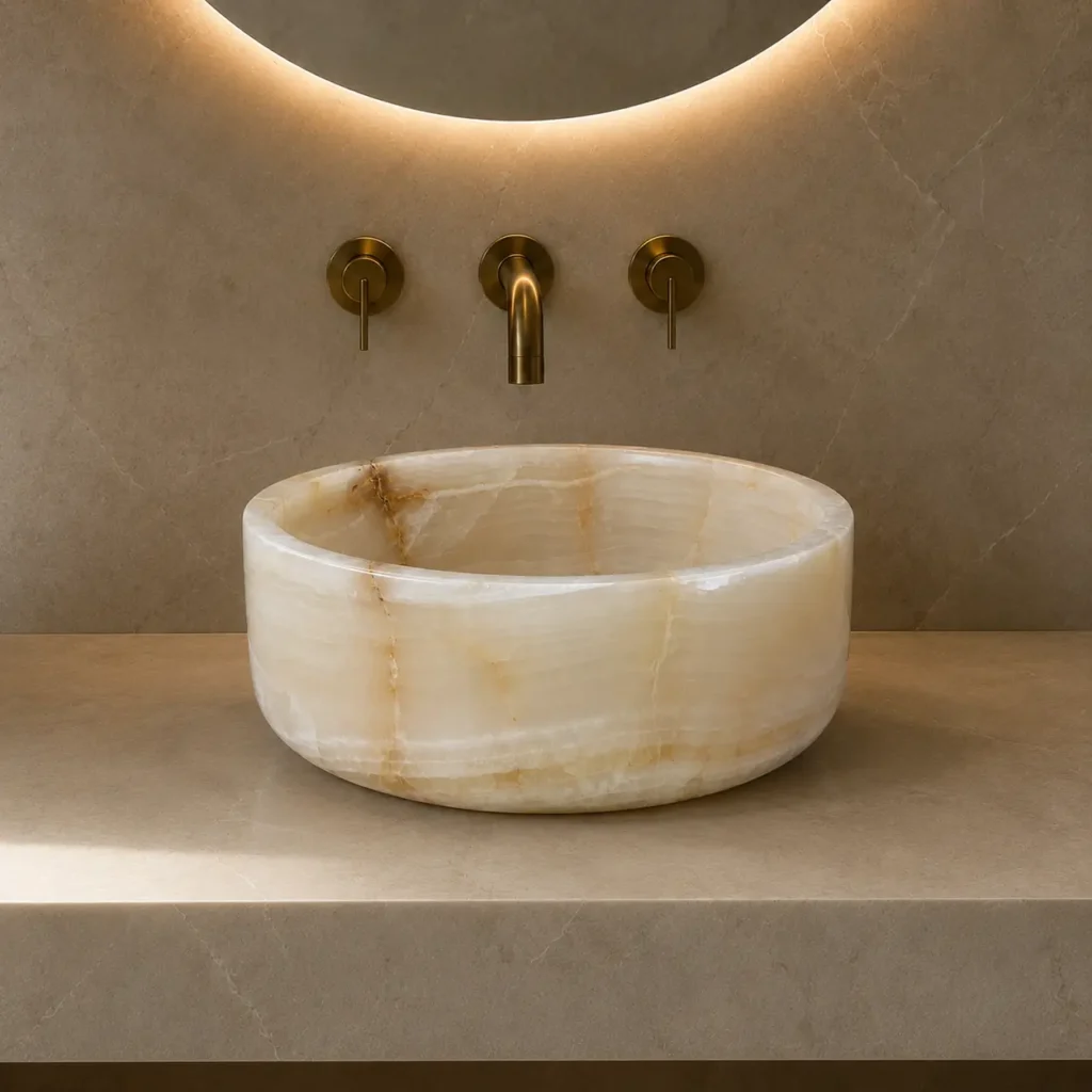 Natural white onyx sink by Pakistan Marble and Onyx