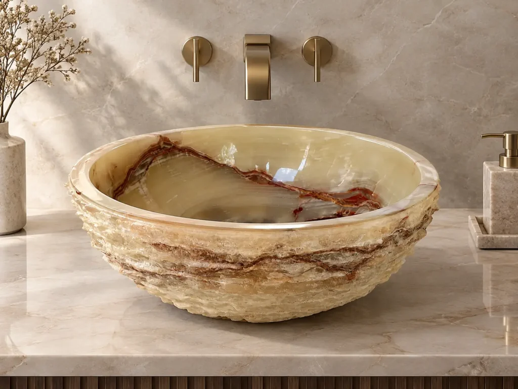 Green Onyx Chiseled Sink handcrafted from natural onyx by Pakistan Marble and Onyx in Pakistan
