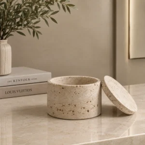 Travertine jewelry box and jar with lid at pakonyx